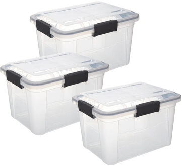 5five opberg Box met deksel - 3x - Protect - 18 liter - 38 x 29 x 25 cm - kunststof - transparant