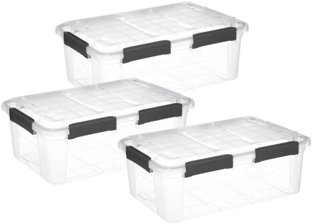 5five opberg Box met deksel - 3x - Protect - 32 liter - 58 x 39 x 22 cm - kunststof - transparant