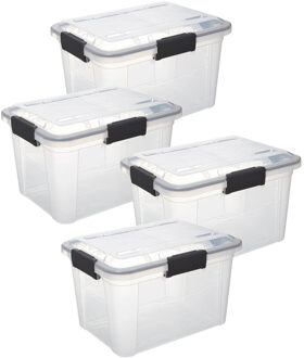 5five opberg Box met deksel - 4x - Protect - 18 liter - 38 x 29 x 25 cm - kunststof - transparant