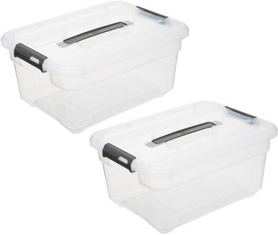 5five opberg kist met deksel - 2x - Box - 13 liter - 39 x 29 x 19 cm - kunststof - transparant
