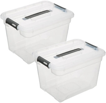 5five opberg kist met deksel - 2x - Box - 18 liter - 39 x 29 x 27 cm - kunststof - transparant