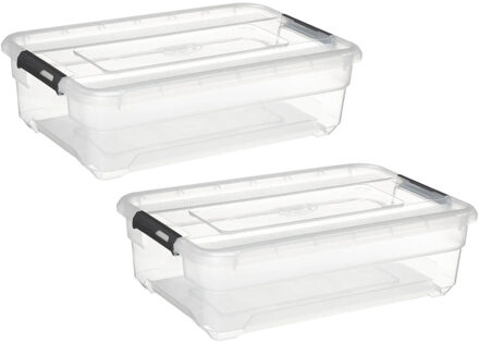 5five opberg kist met deksel - 2x - Box - 26 liter - 58 x 39 x 18 cm - kunststof - transparant