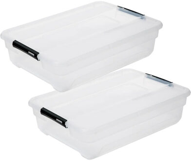 5five opberg kist met deksel - 2x - Box - 38 liter - 67 x 48 x 17 cm - kunststof - transparant