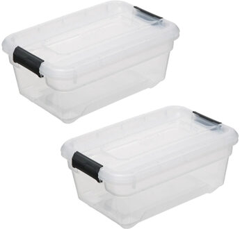5five opberg kist met deksel - 2x - Box - 4 liter - 29 x 19 x 12 cm - kunststof - transparant