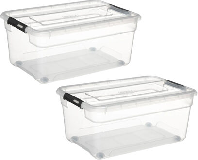 5five opberg kist met deksel - 2x - Box - 40 liter - 58 x 39 x 26 cm - kunststof - transparant