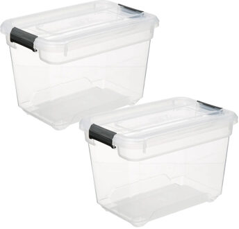 5five opberg kist met deksel - 2x - Box - 6.5 liter - 29 x 19 x 19 cm - kunststof - transparant