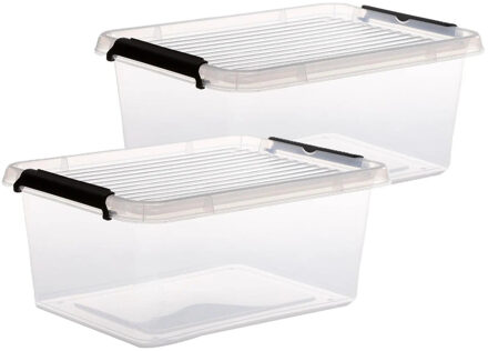 5five opberg kist met deksel - 2x - Clip Box - 12,5 liter - 39 x 29 x 17 cm - kunststof - transparan