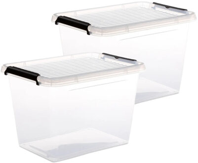 5five opberg kist met deksel - 2x - Clip Box - 19 liter - 39 x 29 x 27 cm - kunststof - transparant
