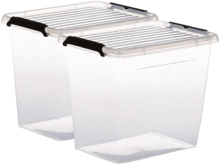 5five opberg kist met deksel - 2x - Clip Box - 3 liter - 19 x 15 x 17 cm - kunststof - transparant