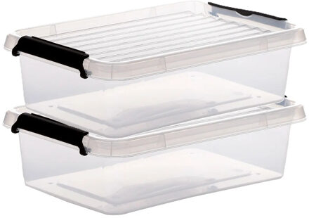 5five opberg kist met deksel - 2x - Clip Box - 3 liter - 29 x 20 x 8 cm - kunststof - transparant