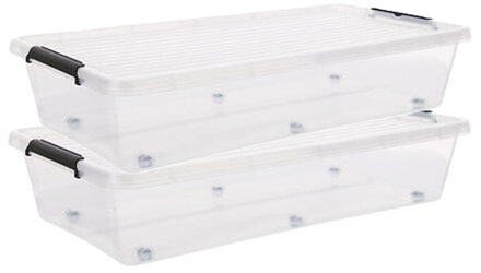 5five opberg kist met deksel - 2x - Clip Box - 35 liter - 76 x 39 x 16 cm - kunststof - transparant