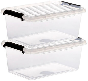 5five opberg kist met deksel - 2x - Clip Box - 4,5 liter - 29 x 20 x 12 cm - kunststof - transparant