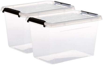 5five opberg kist met deksel - 2x - Clip Box - 6.5 liter - 29 x 20 x 18 cm - kunststof - transparant