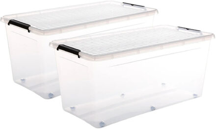 5five opberg kist met deksel - 2x - Clip Box - 75 liter - 76 x 39 x 35 cm - kunststof - transparant