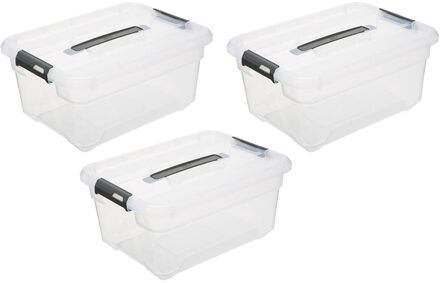 5five opberg kist met deksel - 3x - Box - 13 liter - 39 x 29 x 19 cm - kunststof - transparant