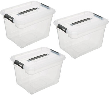 5five opberg kist met deksel - 3x - Box - 18 liter - 39 x 29 x 27 cm - kunststof - transparant