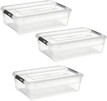 5five opberg kist met deksel - 3x - Box - 26 liter - 58 x 39 x 18 cm - kunststof - transparant