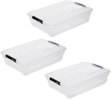 5five opberg kist met deksel - 3x - Box - 38 liter - 67 x 48 x 17 cm - kunststof - transparant