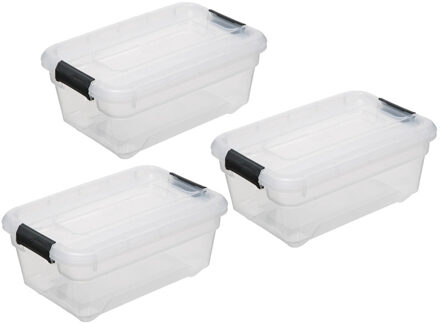 5five opberg kist met deksel - 3x - Box - 4 liter - 29 x 19 x 12 cm - kunststof - transparant
