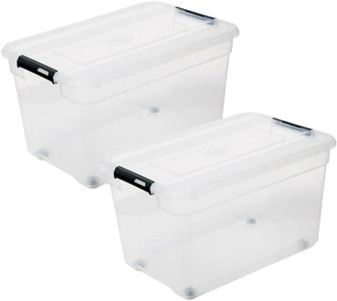 5five opberg kist met deksel - 3x - Box - 52 liter - 58 x 39 x 34 cm - kunststof - transparant