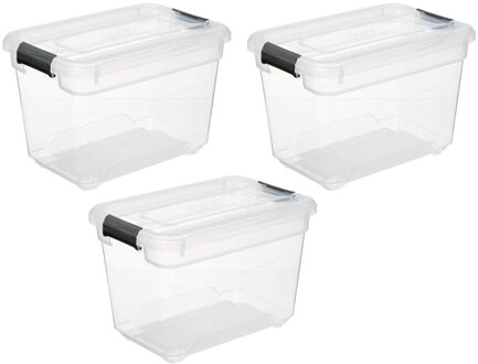 5five opberg kist met deksel - 3x - Box - 6.5 liter - 29 x 19 x 19 cm - kunststof - transparant