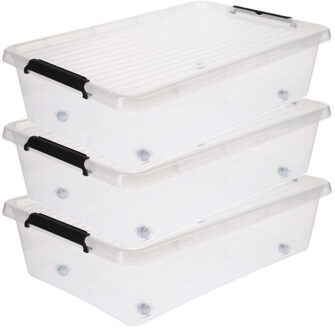 5five opberg kist met deksel - 3x - Clip Box - 29 liter - 39 x 39 x 26 cm - kunststof - transparant