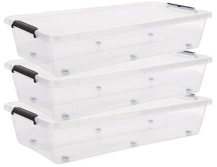 5five opberg kist met deksel - 3x - Clip Box - 35 liter - 76 x 39 x 16 cm - kunststof - transparant