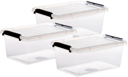 5five opberg kist met deksel - 3x - Clip Box - 4,5 liter - 29 x 20 x 12 cm - kunststof - transparant