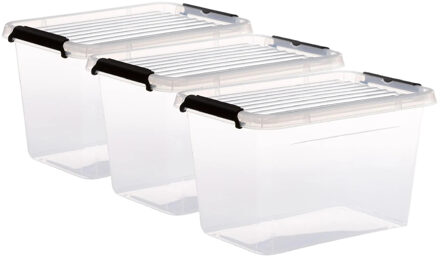 5five opberg kist met deksel - 3x - Clip Box - 6,5 liter - 29 x 20 x 18 cm - kunststof - transparant