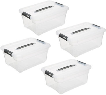 5five opberg kist met deksel - 4x - Box - 13 liter - 39 x 29 x 19 cm - kunststof - transparant