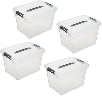 5five opberg kist met deksel - 4x - Box - 18 liter - 39 x 29 x 27 cm - kunststof - transparant