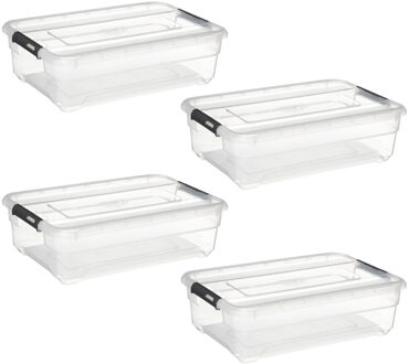 5five opberg kist met deksel - 4x - Box - 26 liter - 58 x 39 x 18 cm - kunststof - transparant