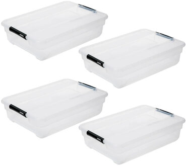 5five opberg kist met deksel - 4x - Box - 38 liter - 67 x 48 x 17 cm - kunststof - transparant