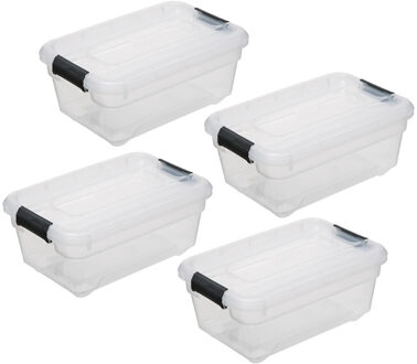 5five opberg kist met deksel - 4x - Box - 4 liter - 29 x 19 x 12 cm - kunststof - transparant