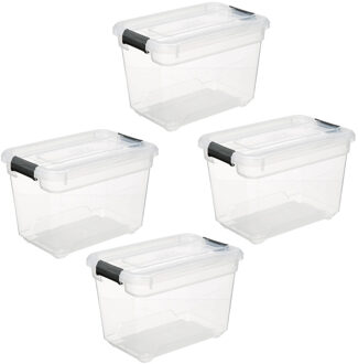 5five opberg kist met deksel - 4x - Box - 6.5 liter - 29 x 19 x 19 cm - kunststof - transparant
