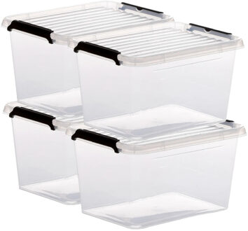 5five opberg kist met deksel - 4x - Clip Box - 2 liter - 19 x 15 x 11 cm - kunststof - transparant