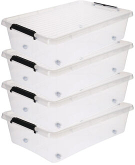 5five opberg kist met deksel - 4x - Clip Box - 29 liter - 39 x 39 x 26 cm - kunststof - transparant