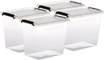 5five opberg kist met deksel - 4x - Clip Box - 3 liter - 19 x 15 x 17 cm - kunststof - transparant
