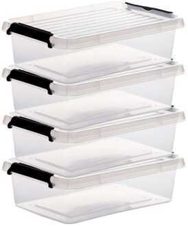 5five opberg kist met deksel - 4x - Clip Box - 3 liter - 29 x 20 x 8 cm - kunststof - transparant