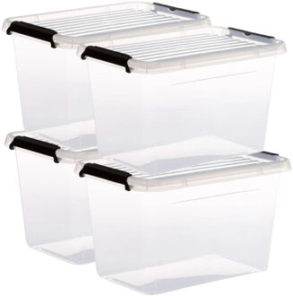 5five opberg kist met deksel - 4x - Clip Box - 6,5 liter - 29 x 20 x 18 cm - kunststof - transparant