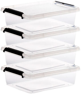 5five opberg kist met deksel - 4x - Clip Box - 8,5 liter - 39 x 29 x 12 cm - kunststof - transparant