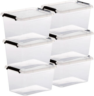 5five opberg kist met deksel - 6x - Clip Box - 2 liter - 19 x 15 x 11 cm - kunststof - transparant
