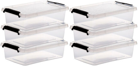 5five opberg kist met deksel - 6x - Clip Box - 3 liter - 29 x 20 x 8 cm - kunststof - transparant