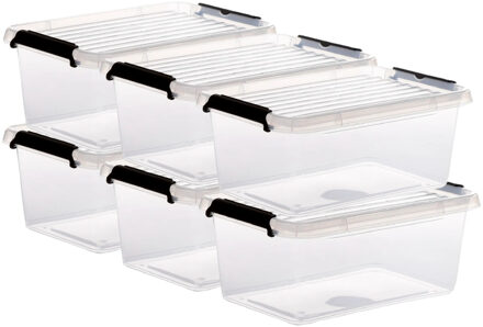 5five opberg kist met deksel - 6x - Clip Box - 4,5 liter - 29 x 20 x 12 cm - kunststof - transparant