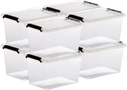5five opberg kist met deksel - 8x - Clip Box - 2 liter - 19 x 15 x 11 cm - kunststof - transparant