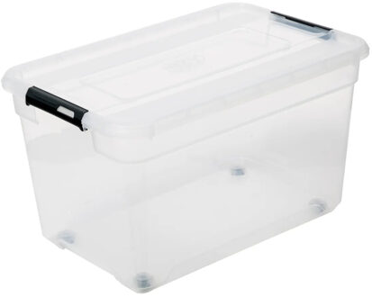 5five opberg kist met deksel - Box - 52 liter - 58 x 39 x 34 cm - kunststof - transparant