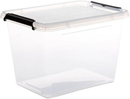 5five opberg kist met deksel - Clip Box - 19 liter - 39 x 29 x 27 cm - kunststof - transparant