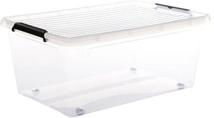 5five opberg kist met deksel - Clip Box - 40 liter - 58 x 39 x 25 cm - kunststof - transparant