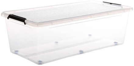 5five opberg kist met deksel - Clip Box - 55 liter - 76 x 39 x 25 cm - kunststof - transparant