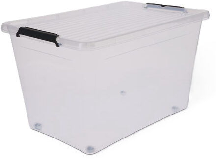 5five opberg kist met deksel - Clip Box - 60 liter - 58 x 39 x 35 cm - kunststof - transparant